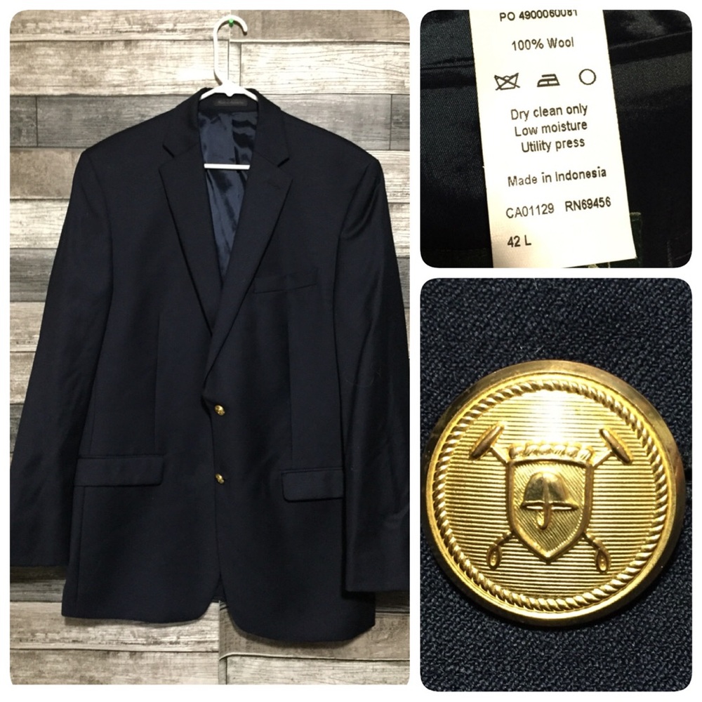 Lauren Ralph Lauren Wool Blazer Men’s 42L Blue Gold Buttons (Flaw Read)